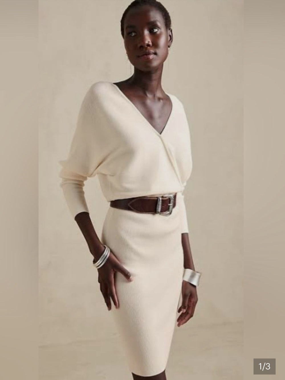 Banana Republic Cream Wrap Ribbed Dress - Picture 1 of 5
